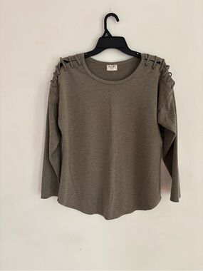 H.I.P Gray Lace Up Shoulder Long Sleeve Top M